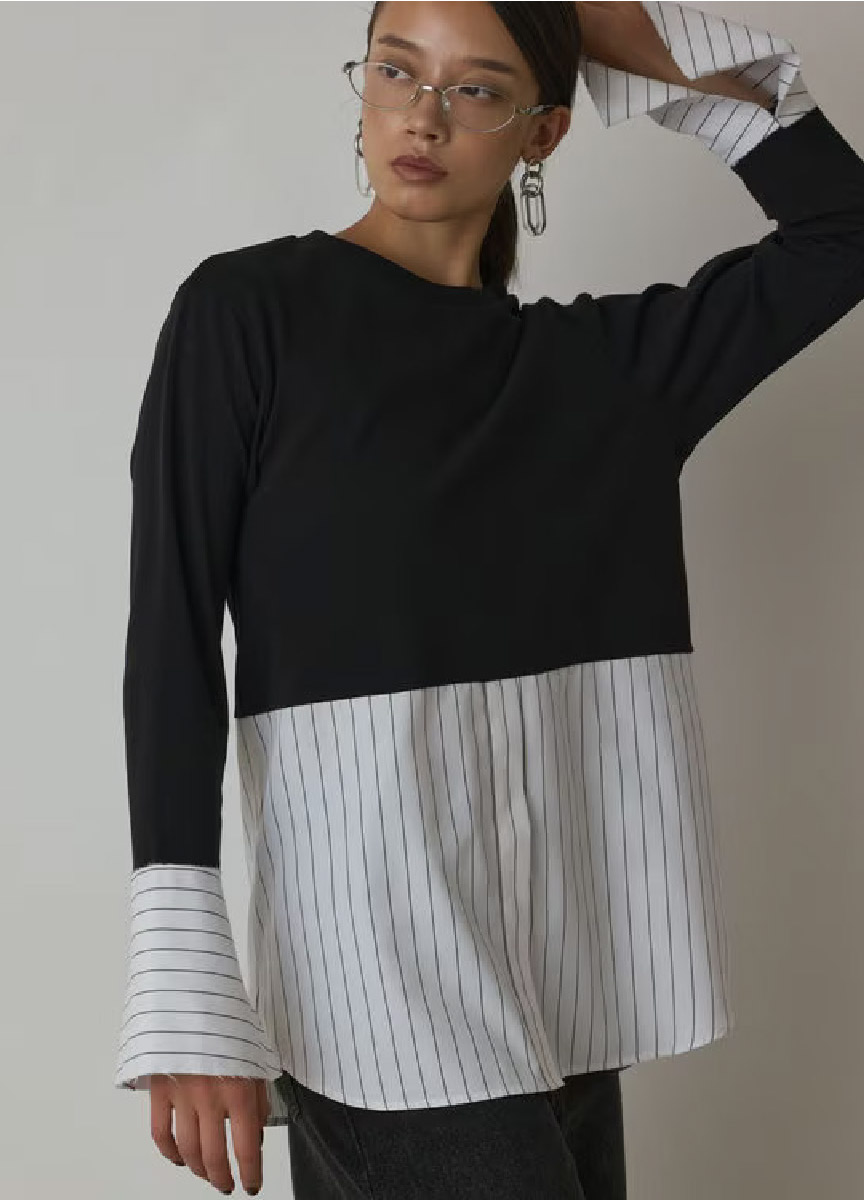 【預購商品】Diagram 拼接襯衫圓領上衣