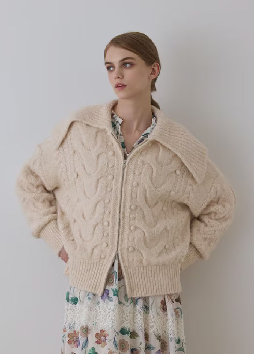 大翻領繭型針織外套