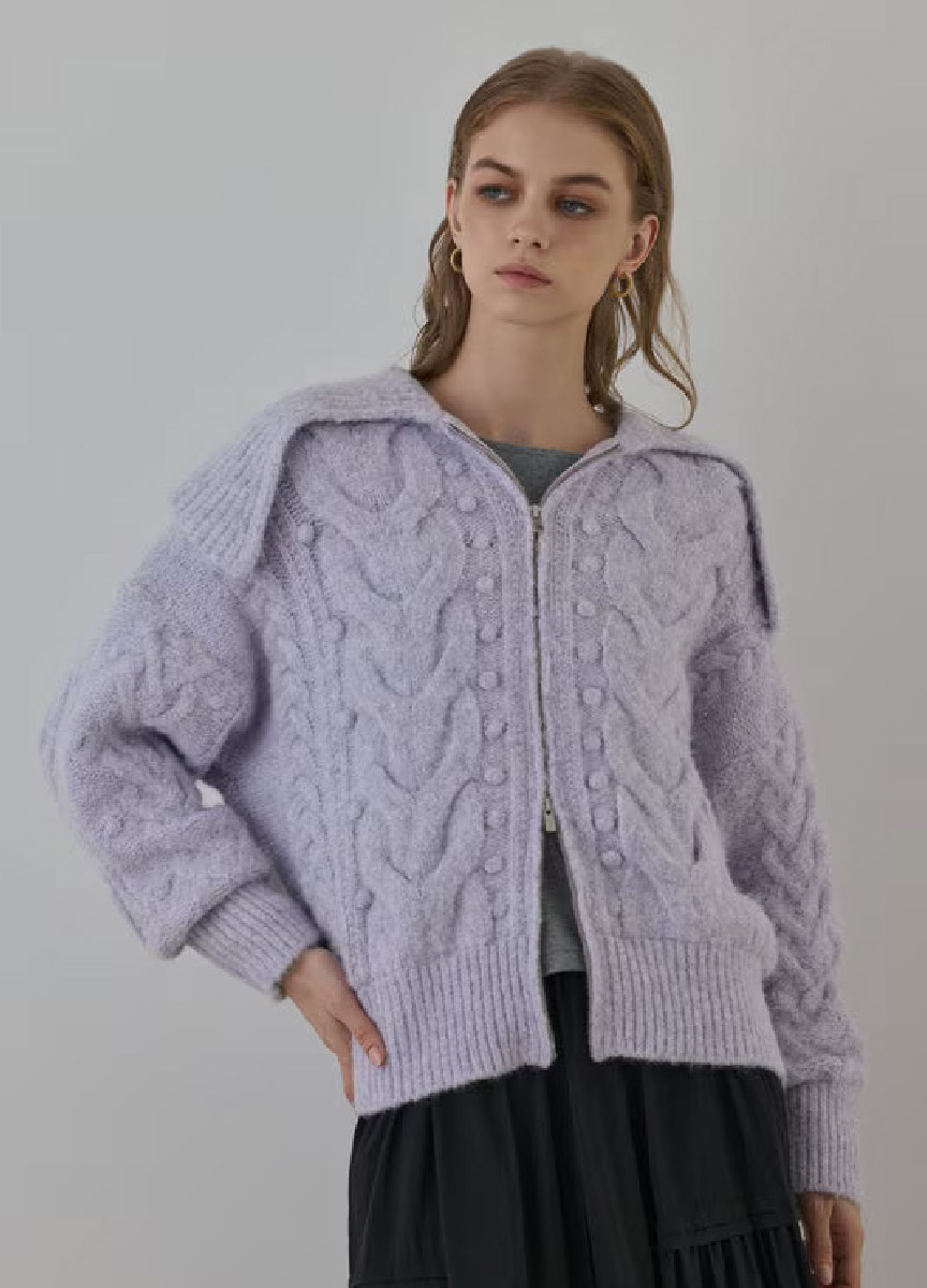 大翻領繭型針織外套