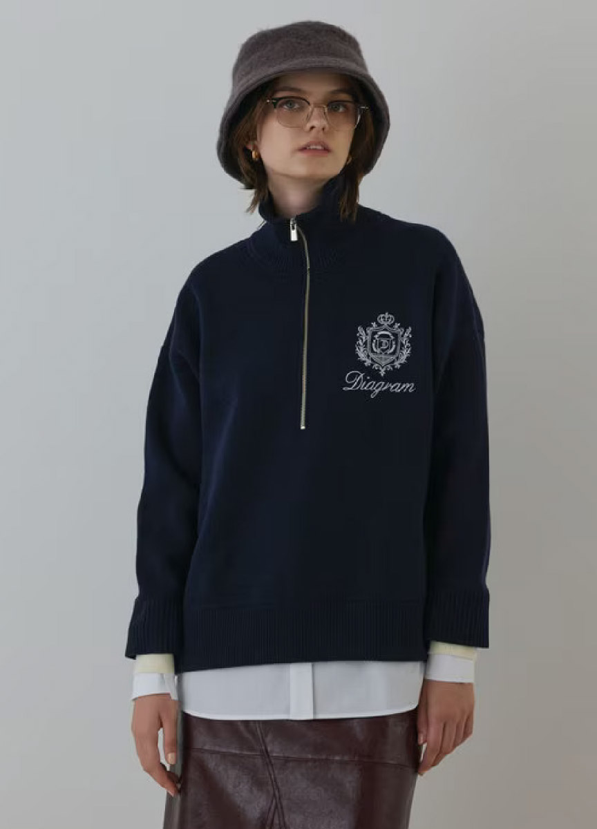 【預購商品】Diagram 刺繡Logo拉鍊立領上衣