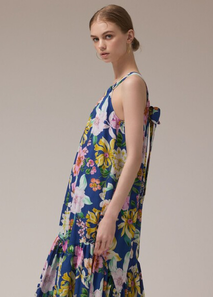 【預購商品】華麗印花削肩洋裝