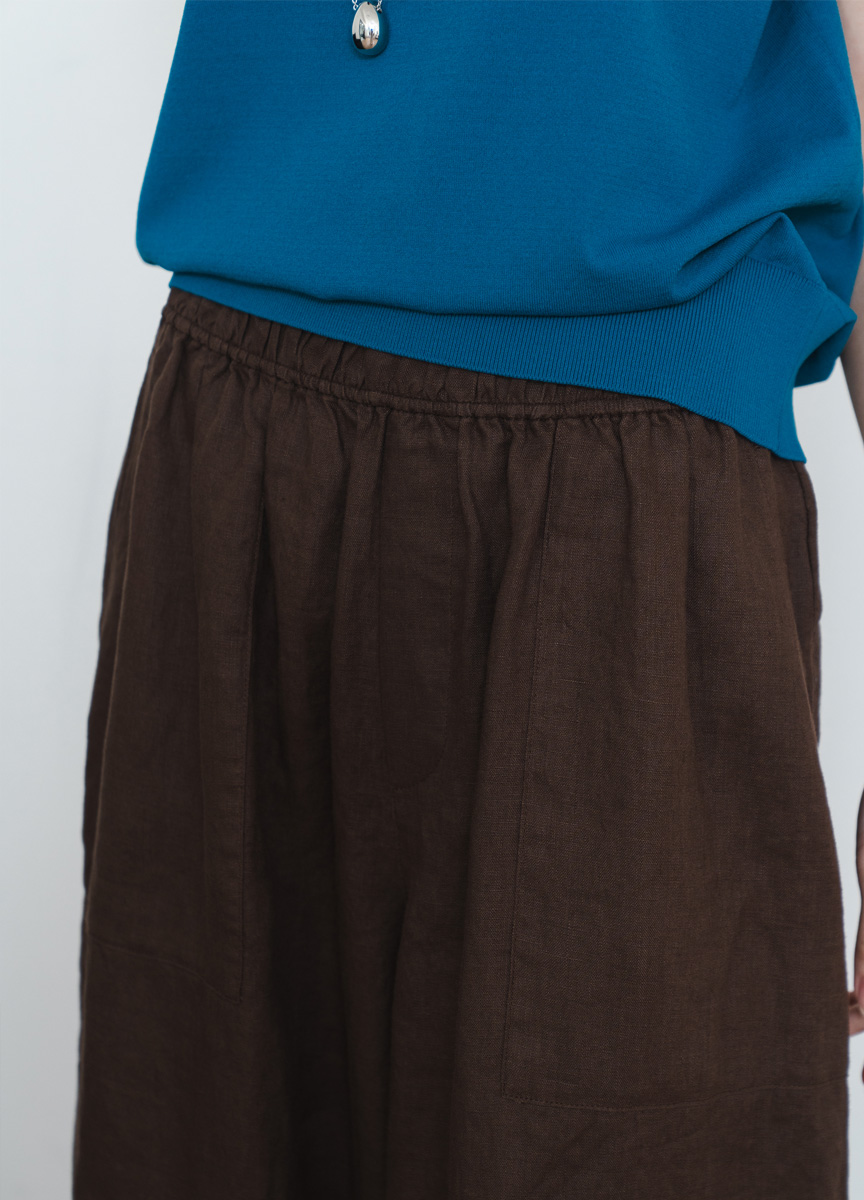 亞麻鬆緊腰頭長寬褲