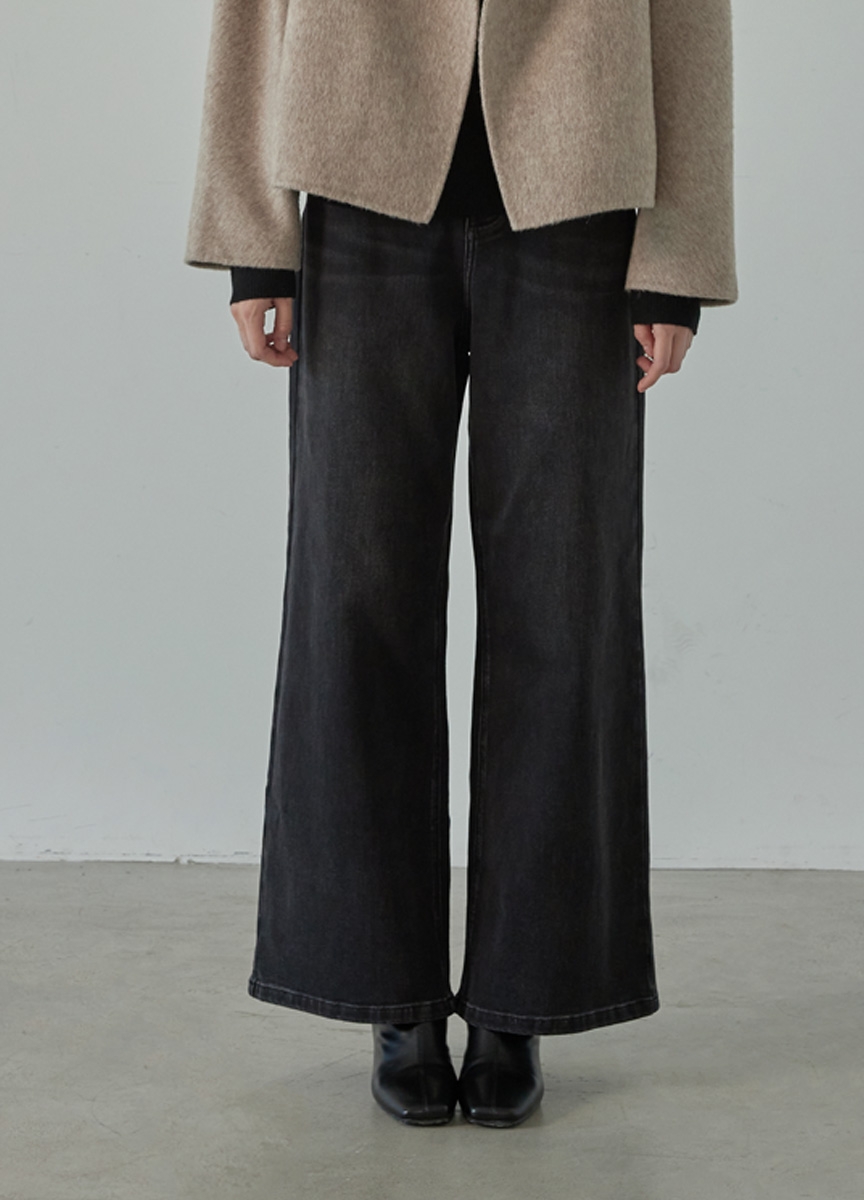 簡約休閒丹寧長寬褲(灰色)