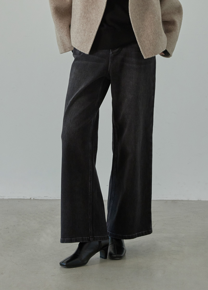 簡約休閒丹寧長寬褲(灰色)