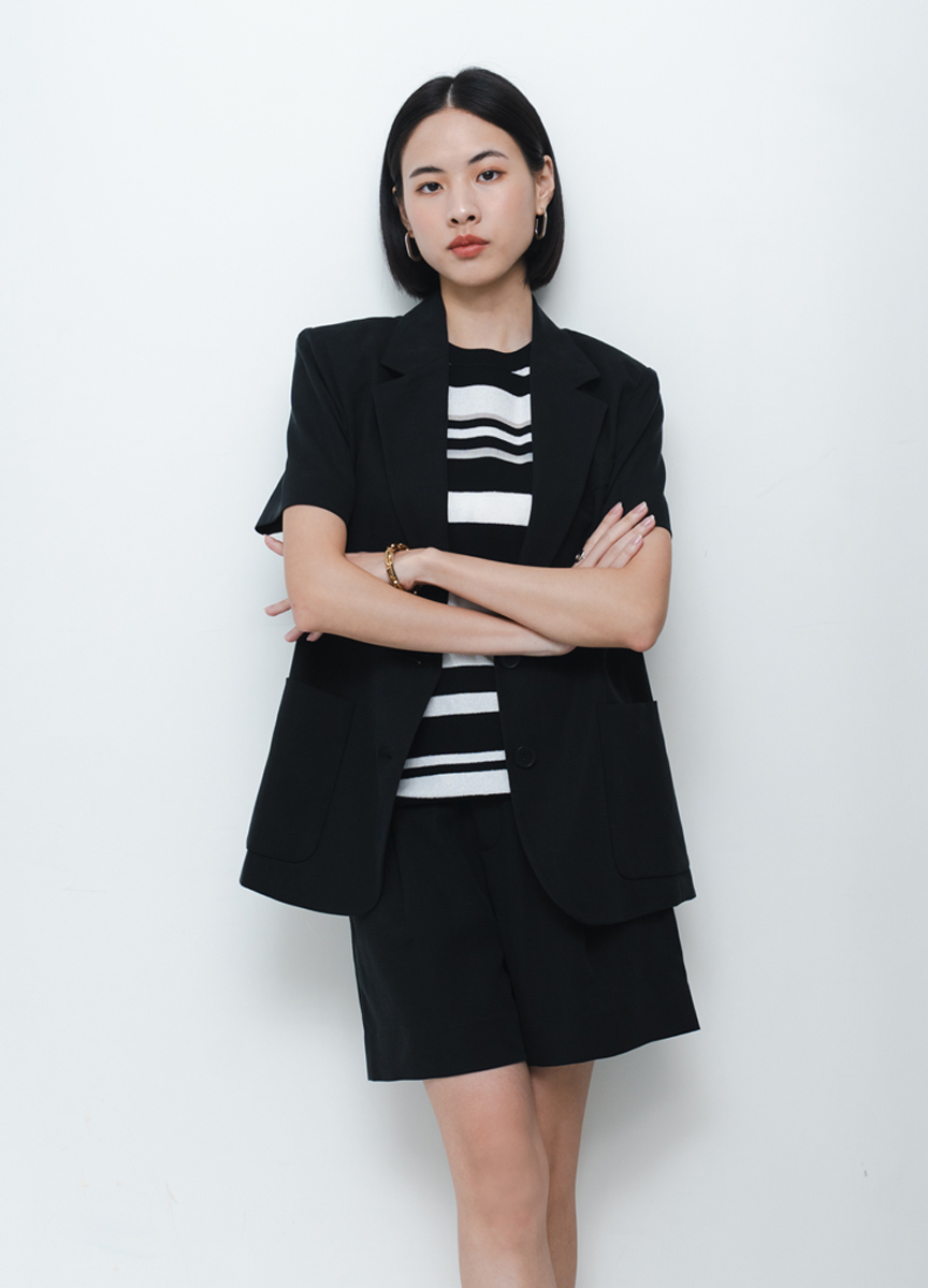 亞麻絲光短袖西裝外套