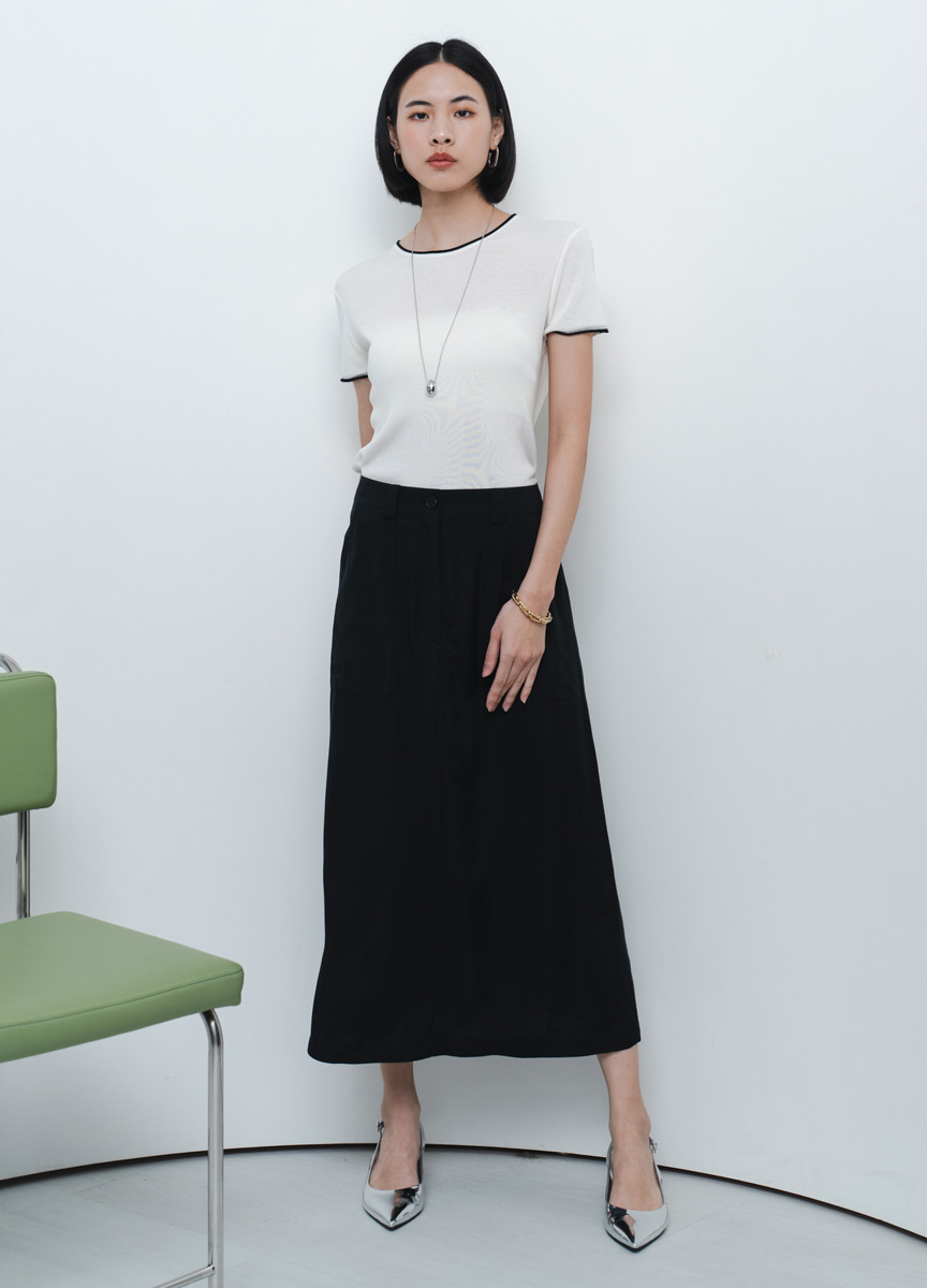 質感柔絲口袋工裝裙