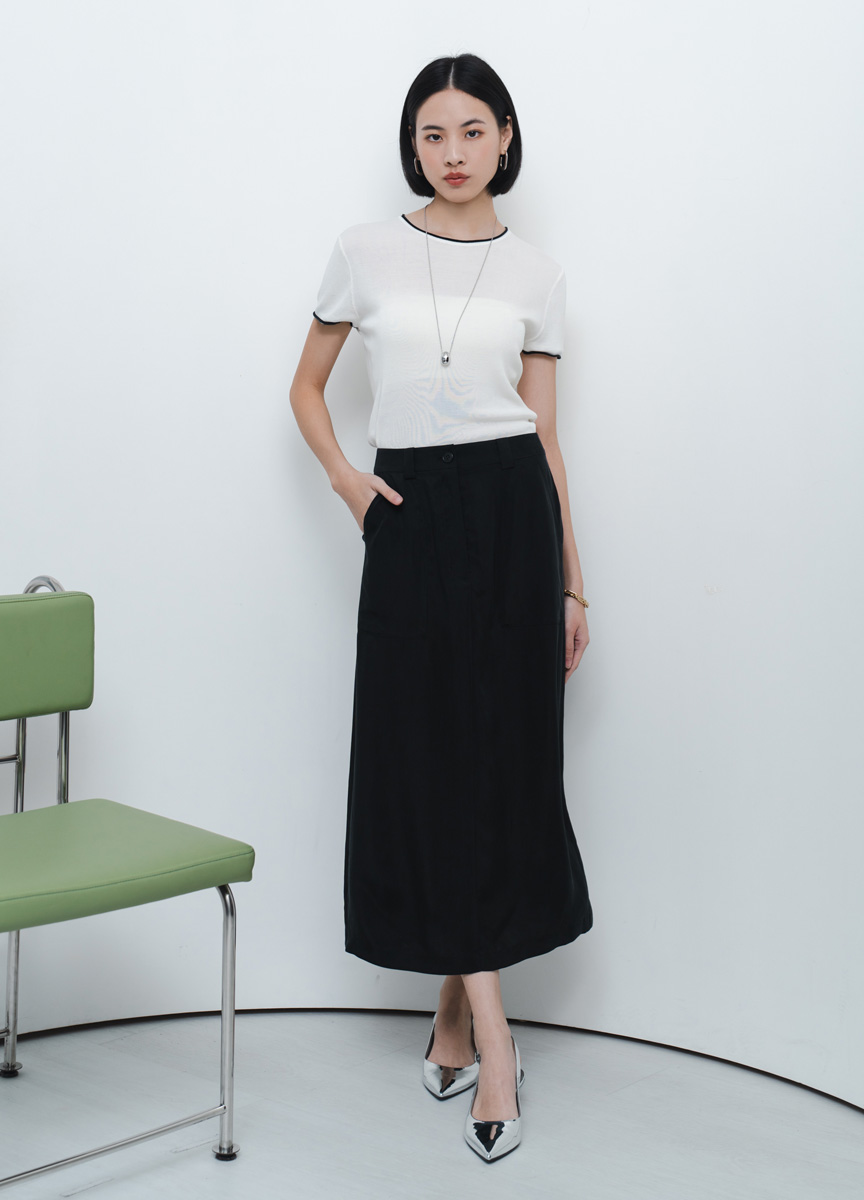 質感柔絲口袋工裝裙