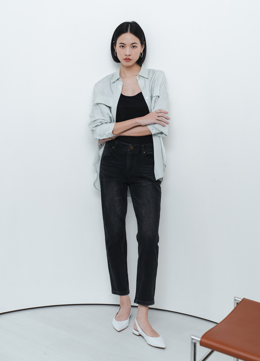 質感柔霧長袖口袋襯衫