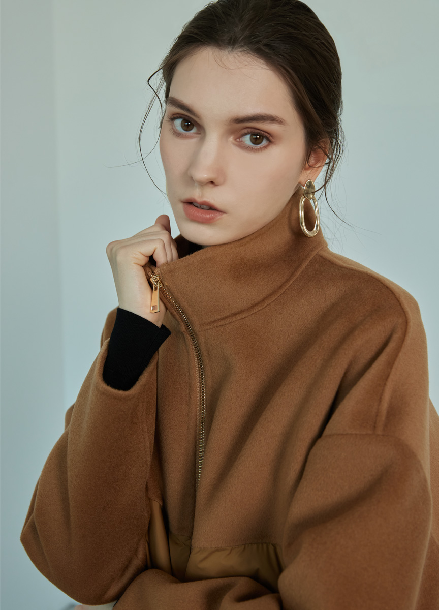 羽絨拼雙絨立領短大衣