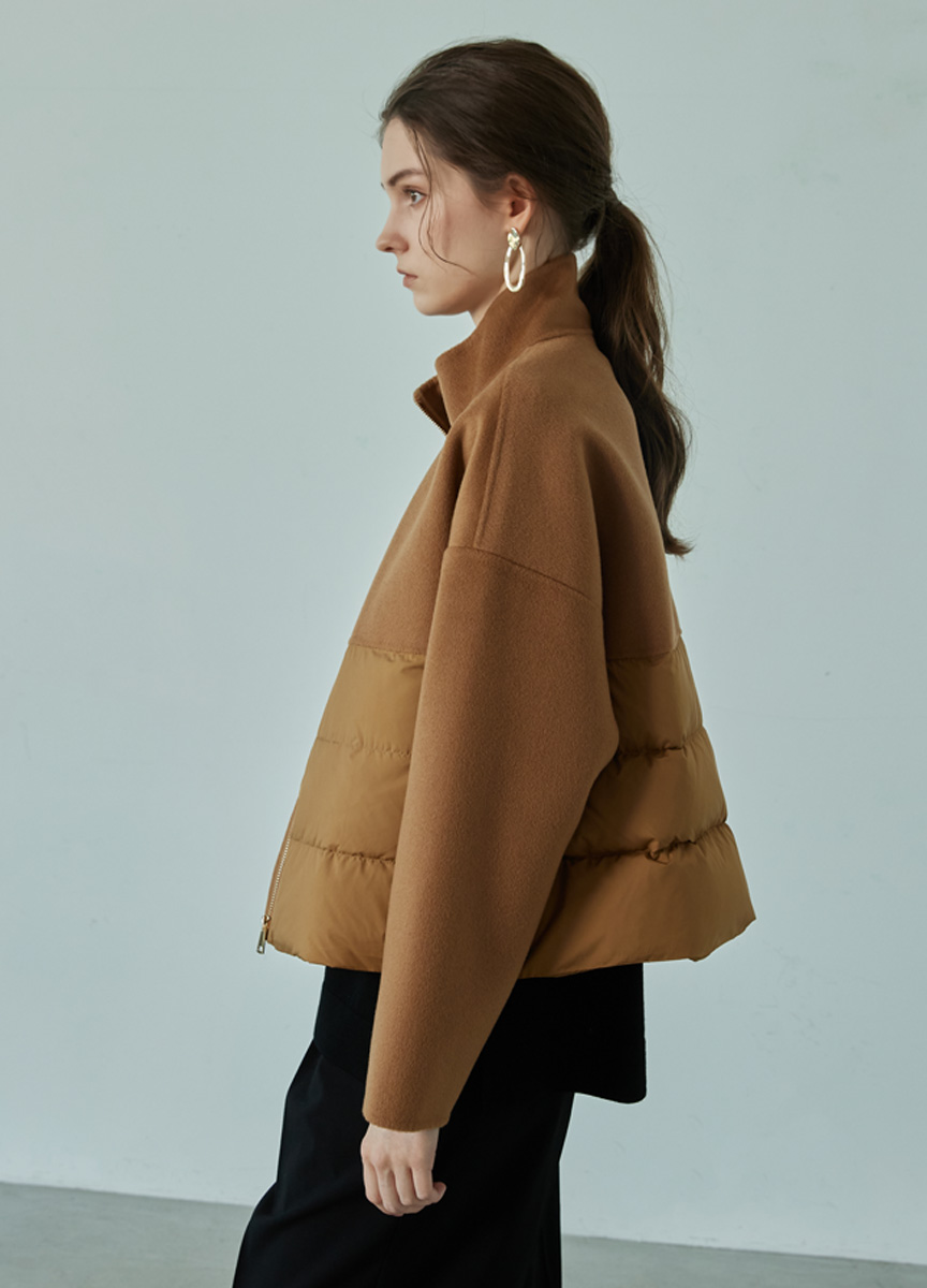 羽絨拼雙絨立領短大衣