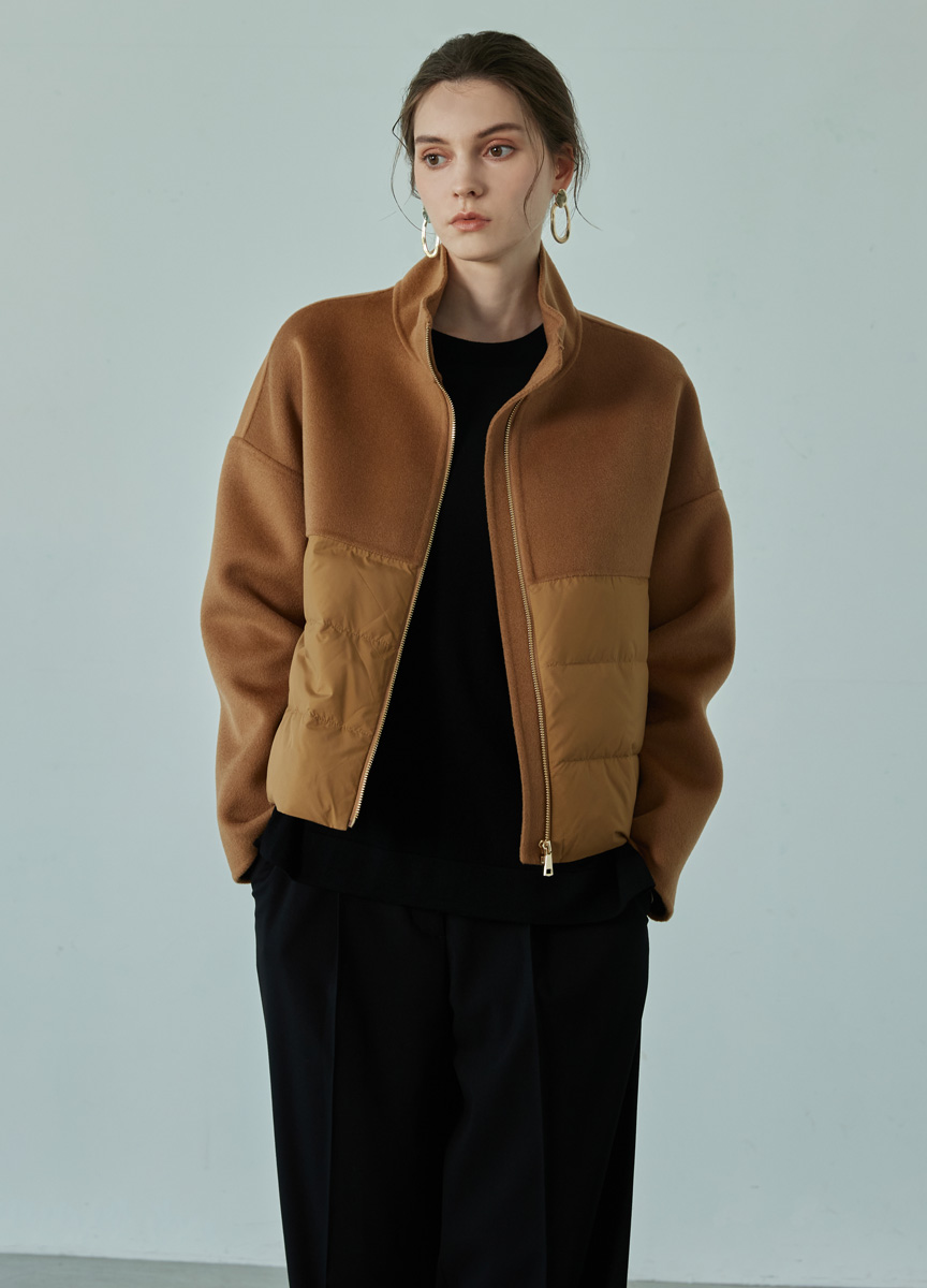 羽絨拼雙絨立領短大衣