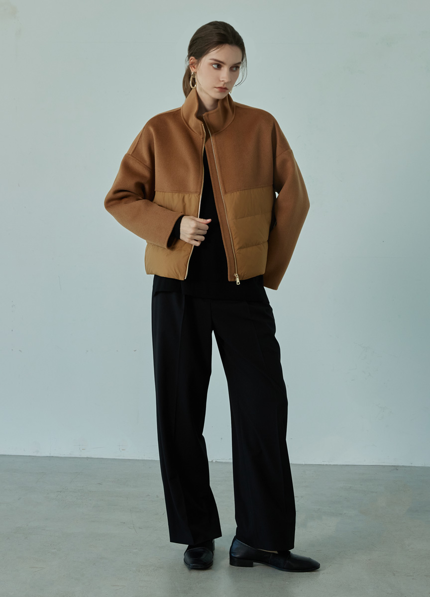 羽絨拼雙絨立領短大衣