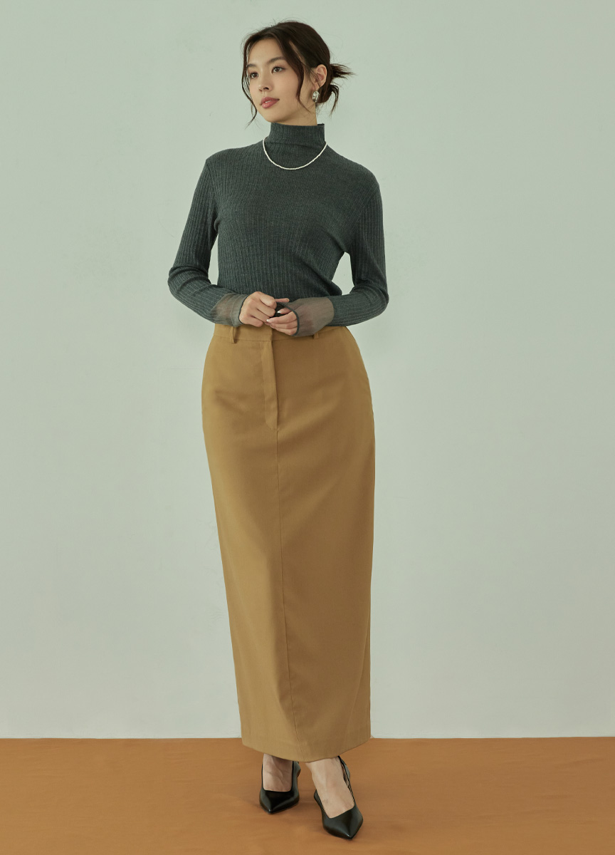 混毛袖口撞色高領針織上衣