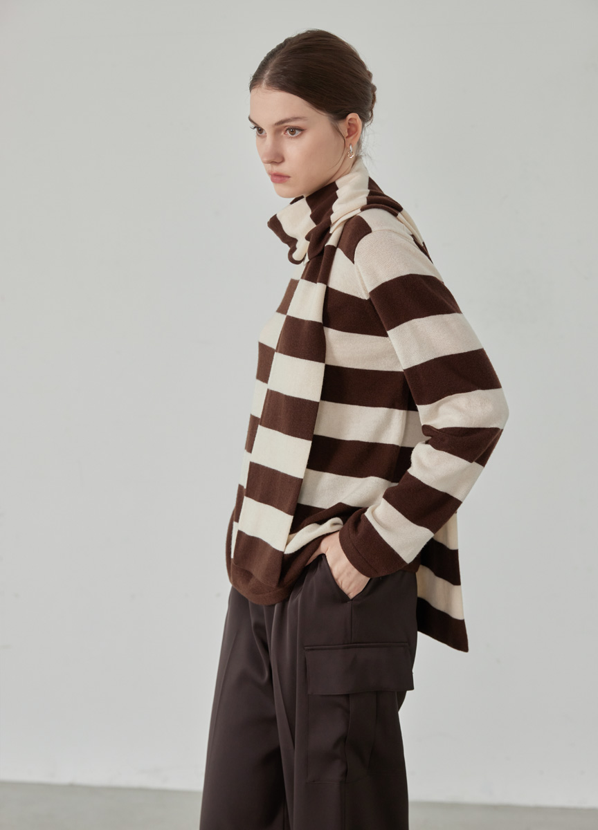 條紋質感羊絨長袖針織上衣