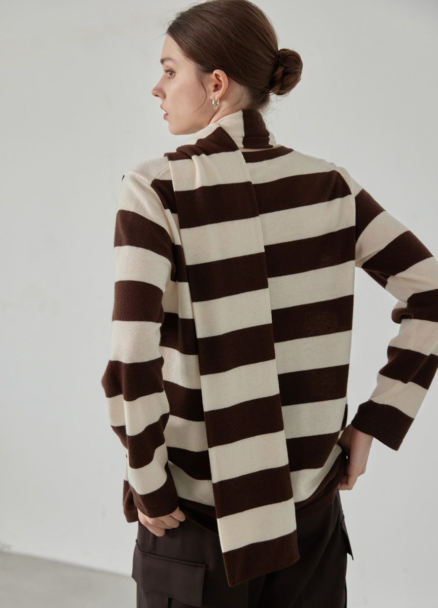 條紋質感羊絨長袖針織上衣