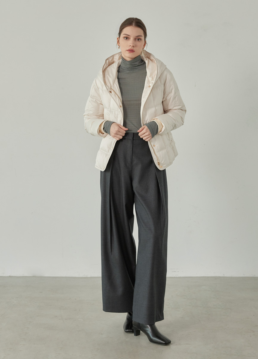 質感壓褶毛料長寬褲