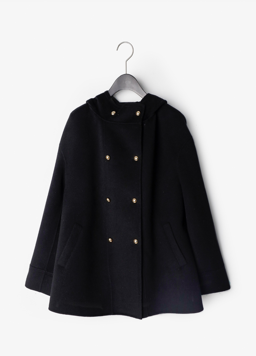 都會羊絨連帽雙釦大衣