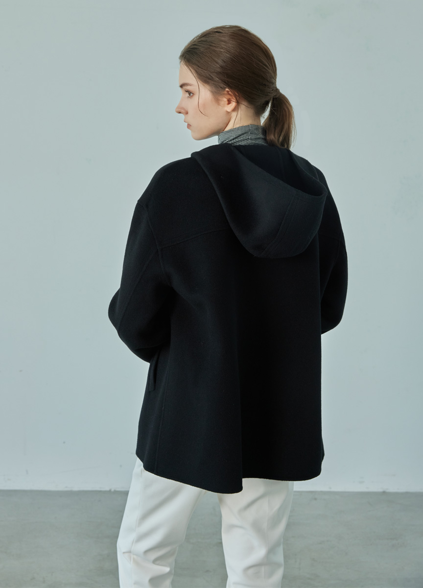 都會羊絨連帽雙釦大衣