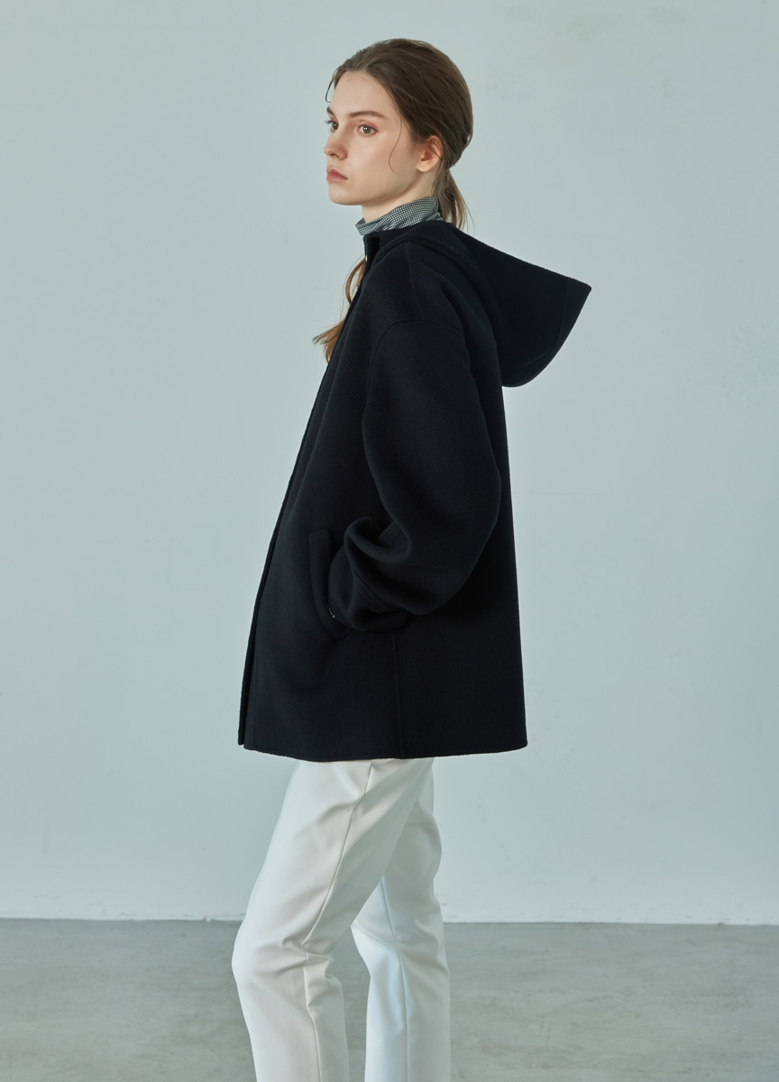 都會羊絨連帽雙釦大衣