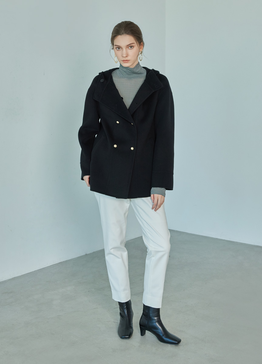 都會羊絨連帽雙釦大衣