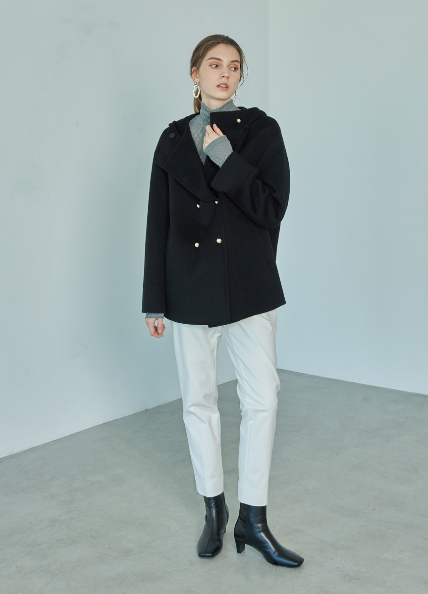 都會羊絨連帽雙釦大衣