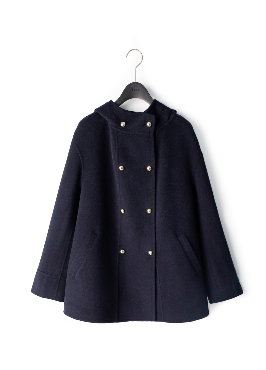 都會羊絨連帽雙釦大衣