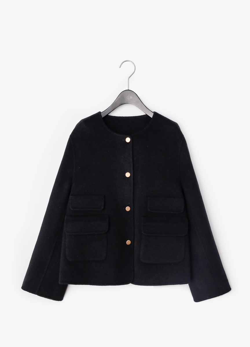 質感羊絨雙袋短版大衣