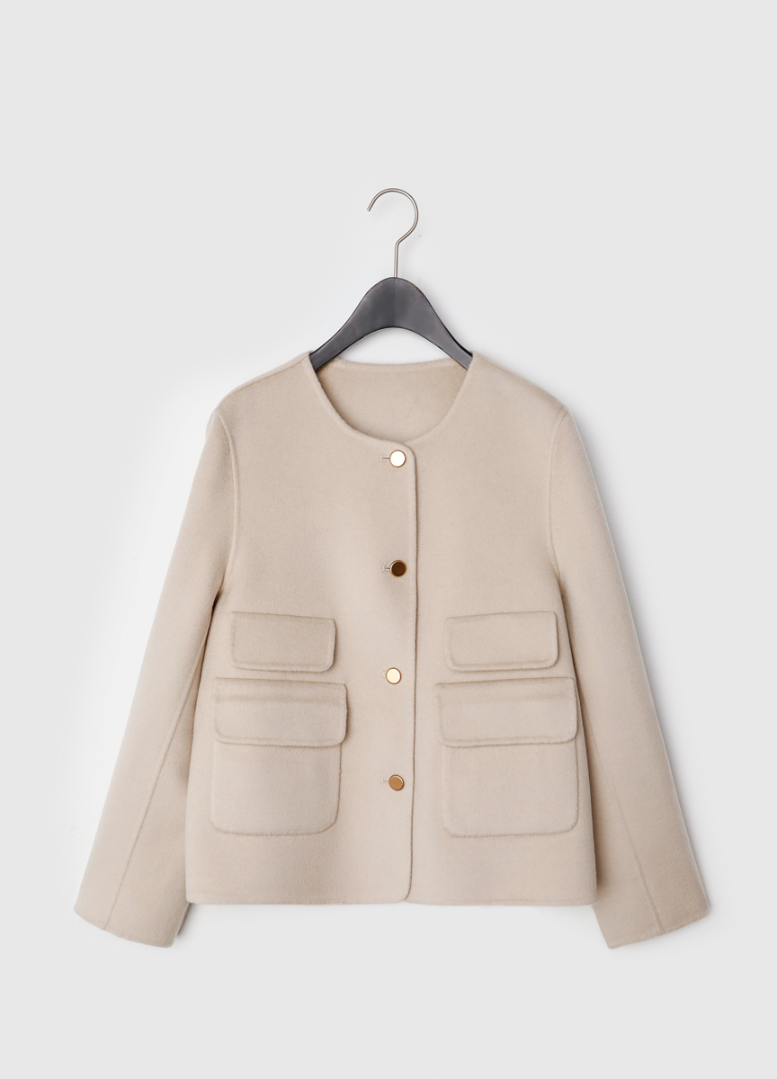 質感羊絨雙袋短版大衣