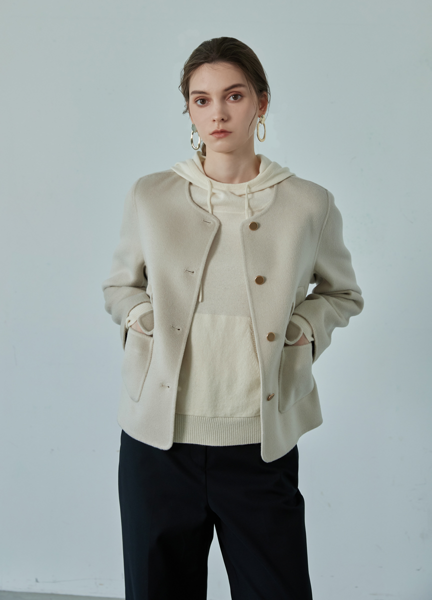 質感羊絨雙袋短版大衣