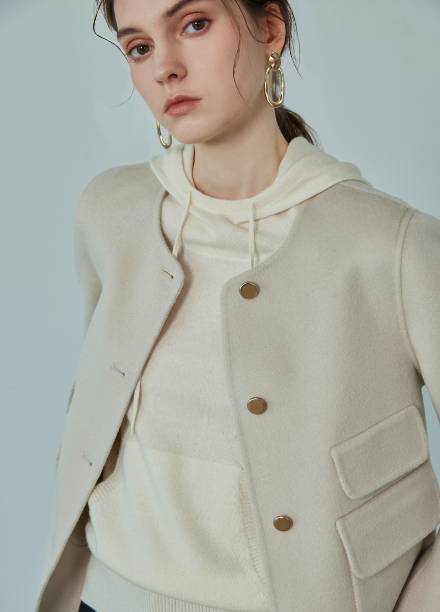 質感羊絨雙袋短版大衣