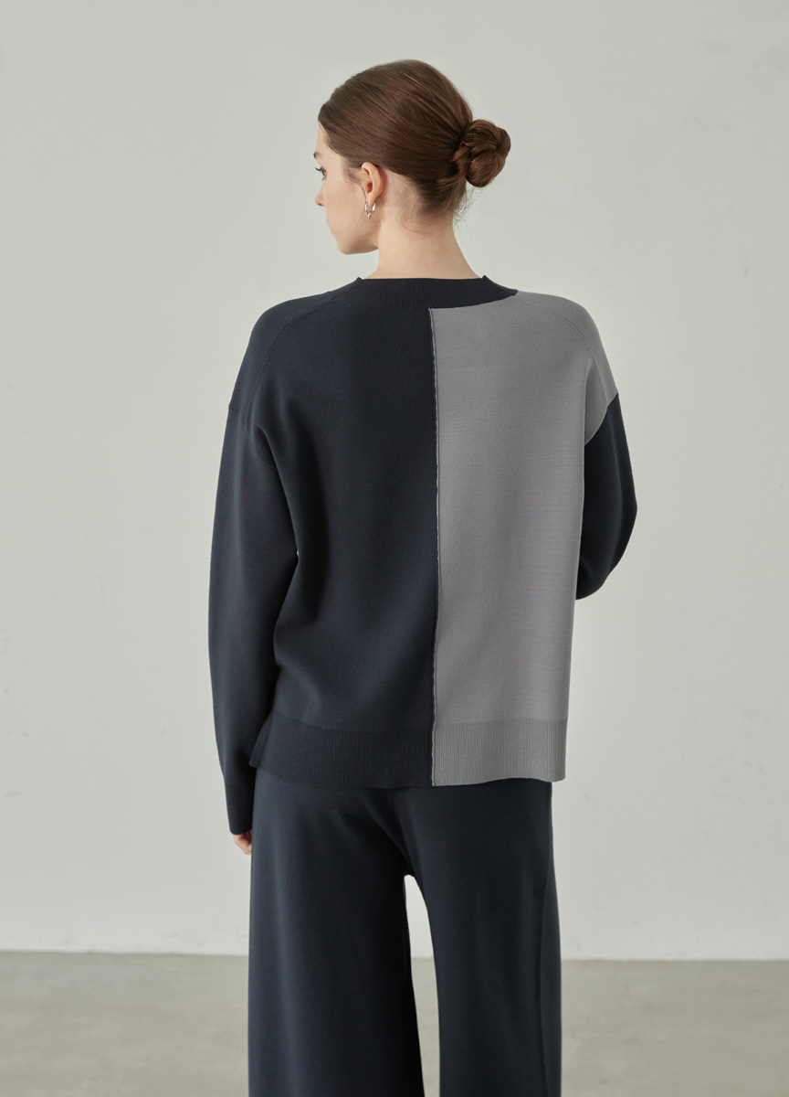 拼接色塊設計針織衫