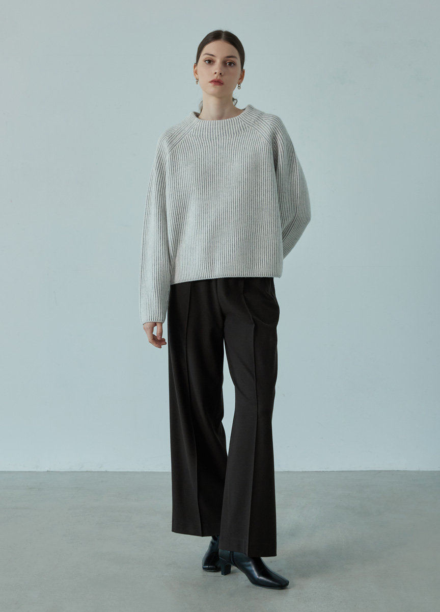 質感雙色羅紋高領針織衫