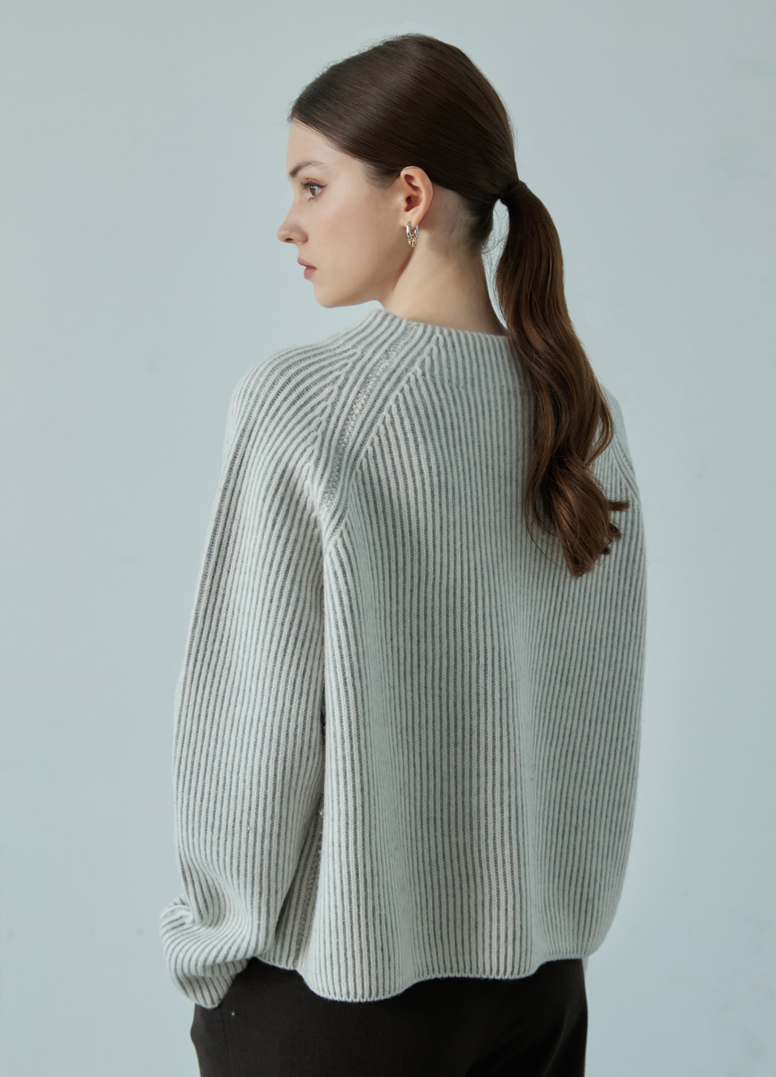 質感雙色羅紋高領針織衫