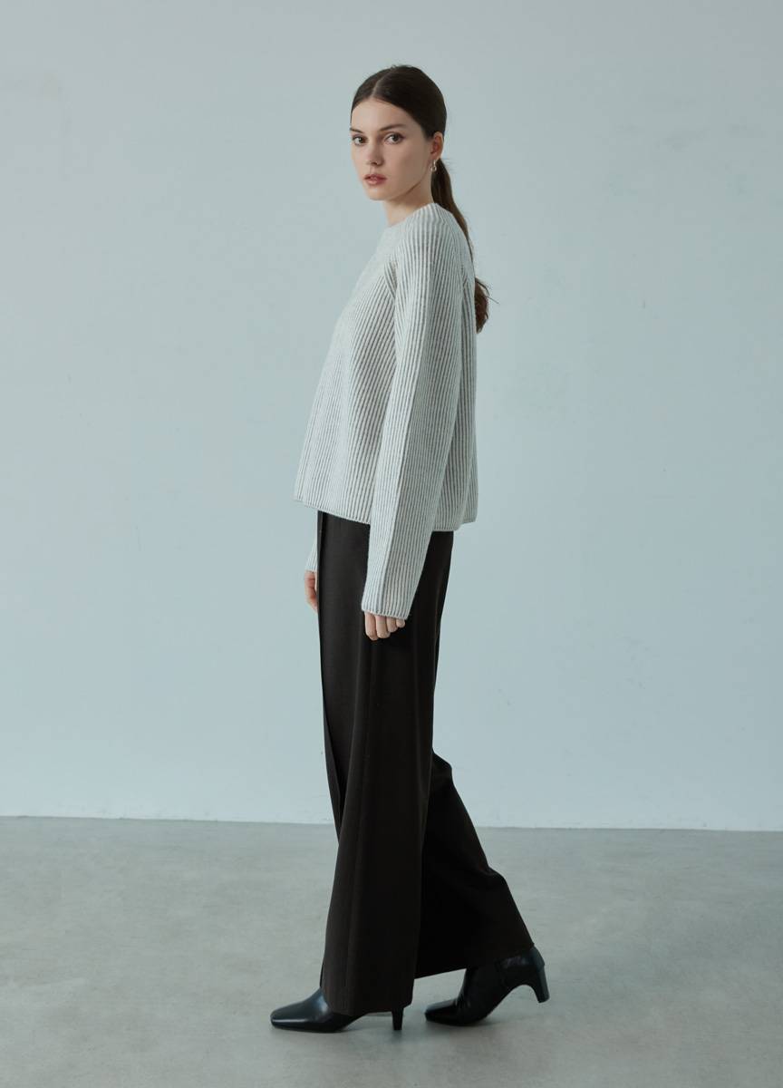 質感雙色羅紋高領針織衫