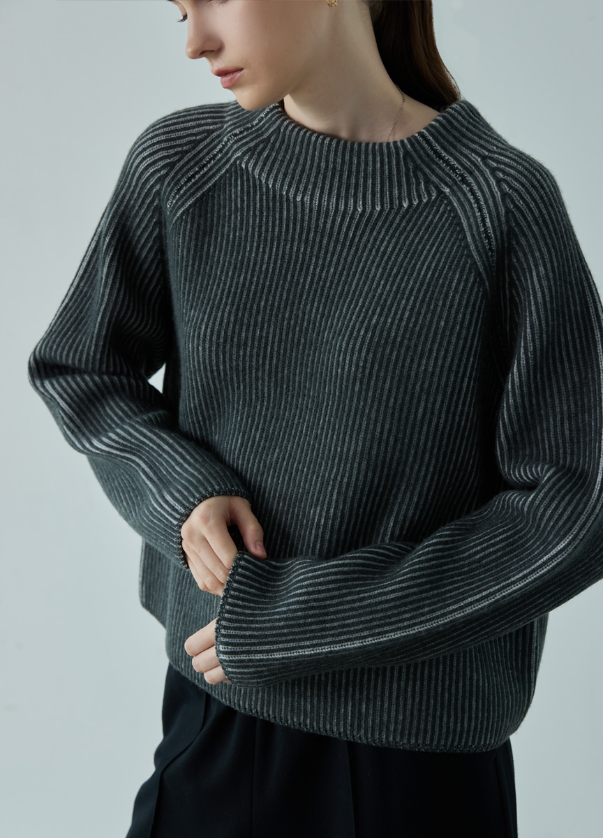 質感雙色羅紋高領針織衫