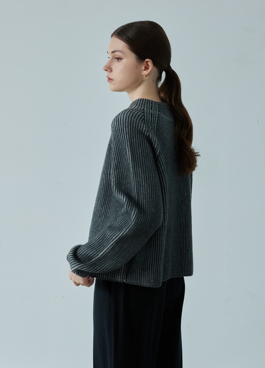 質感雙色羅紋高領針織衫