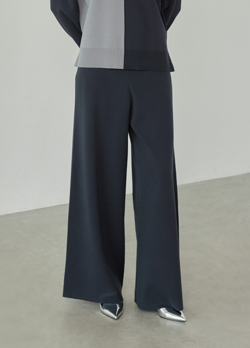 配色剪接系列針織長寬褲