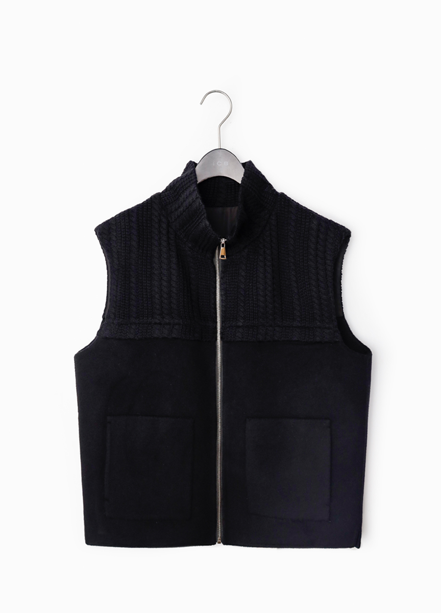 針織立領混搭羊絨背心