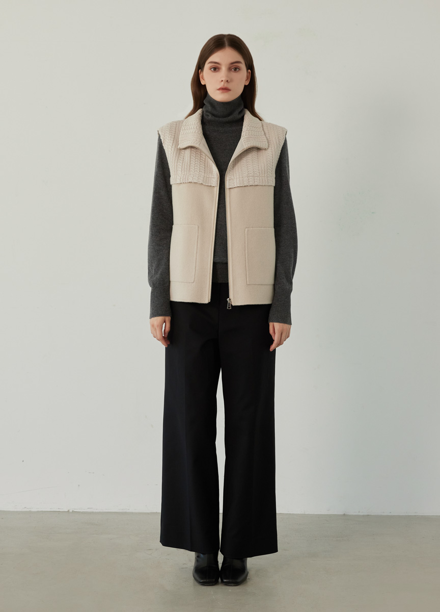 針織立領混搭羊絨背心