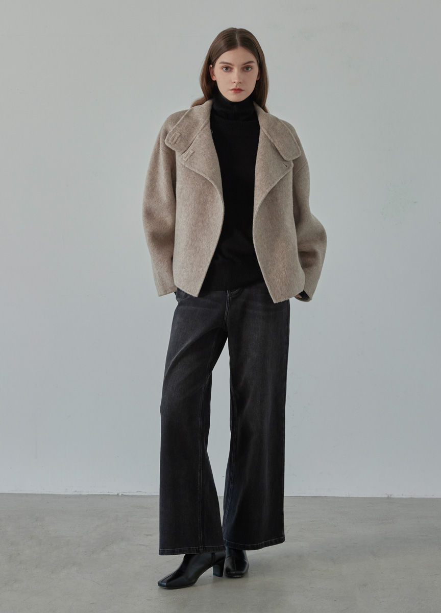 斜襟立領短版羊絨外套