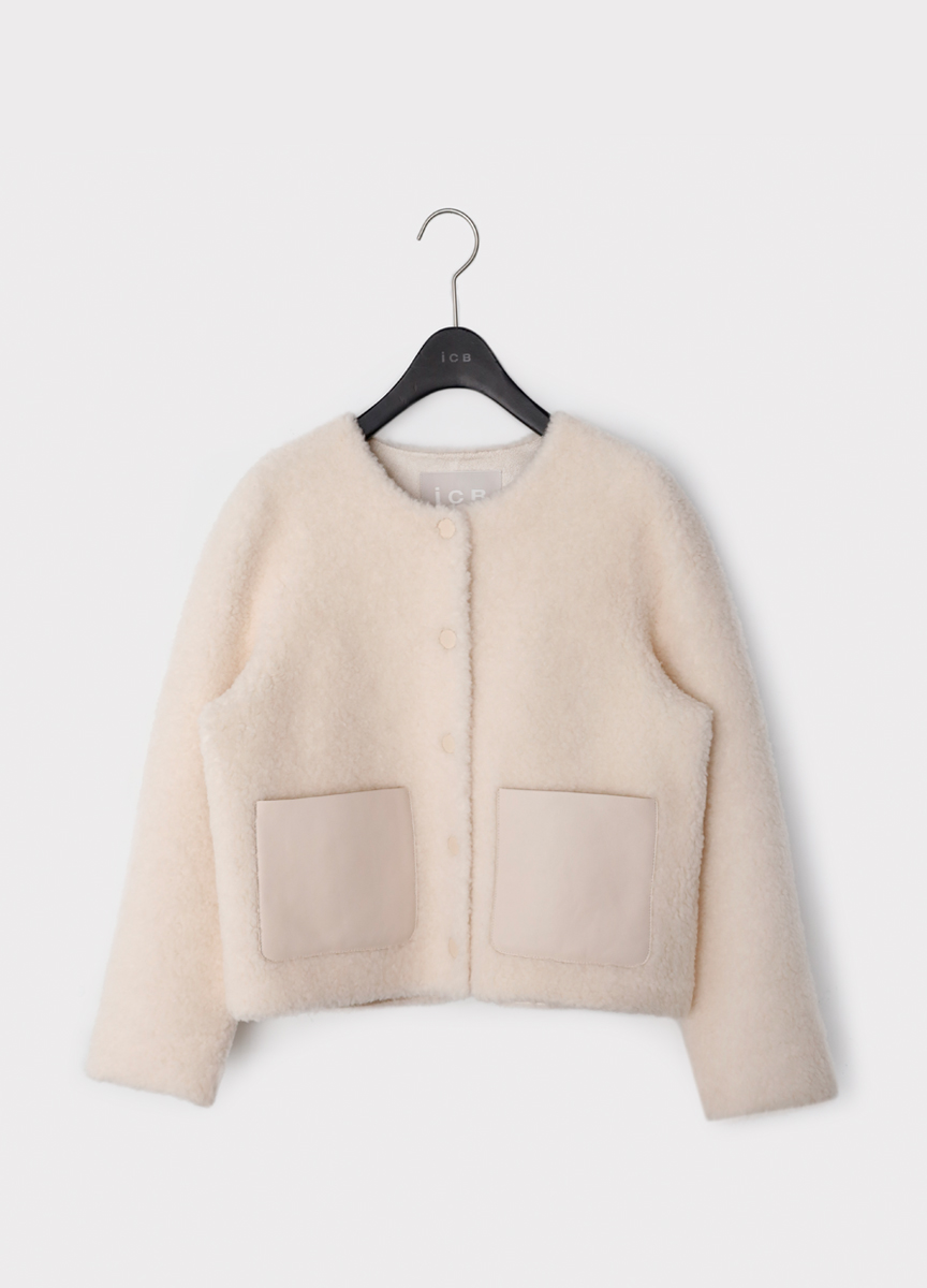捲毛羊絨拼皮短版外套