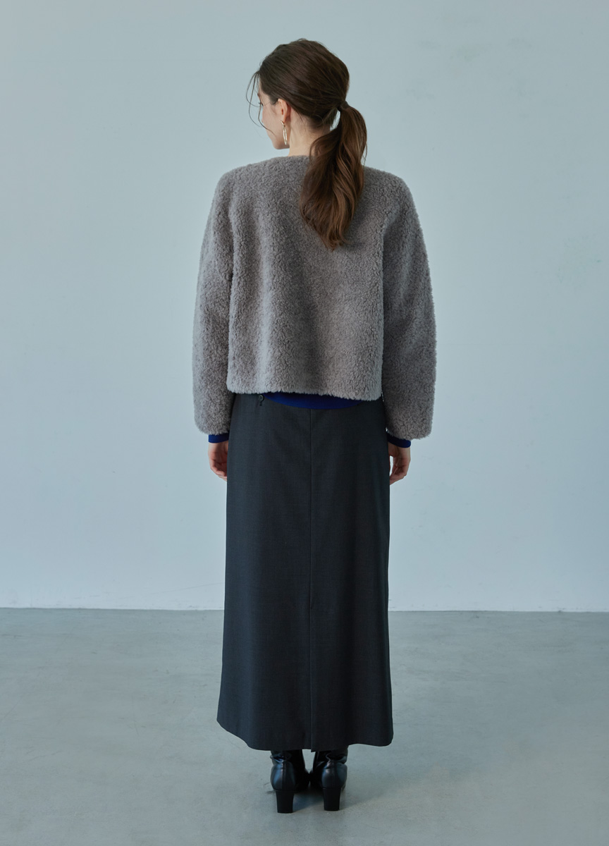 捲毛羊絨拼皮短版外套