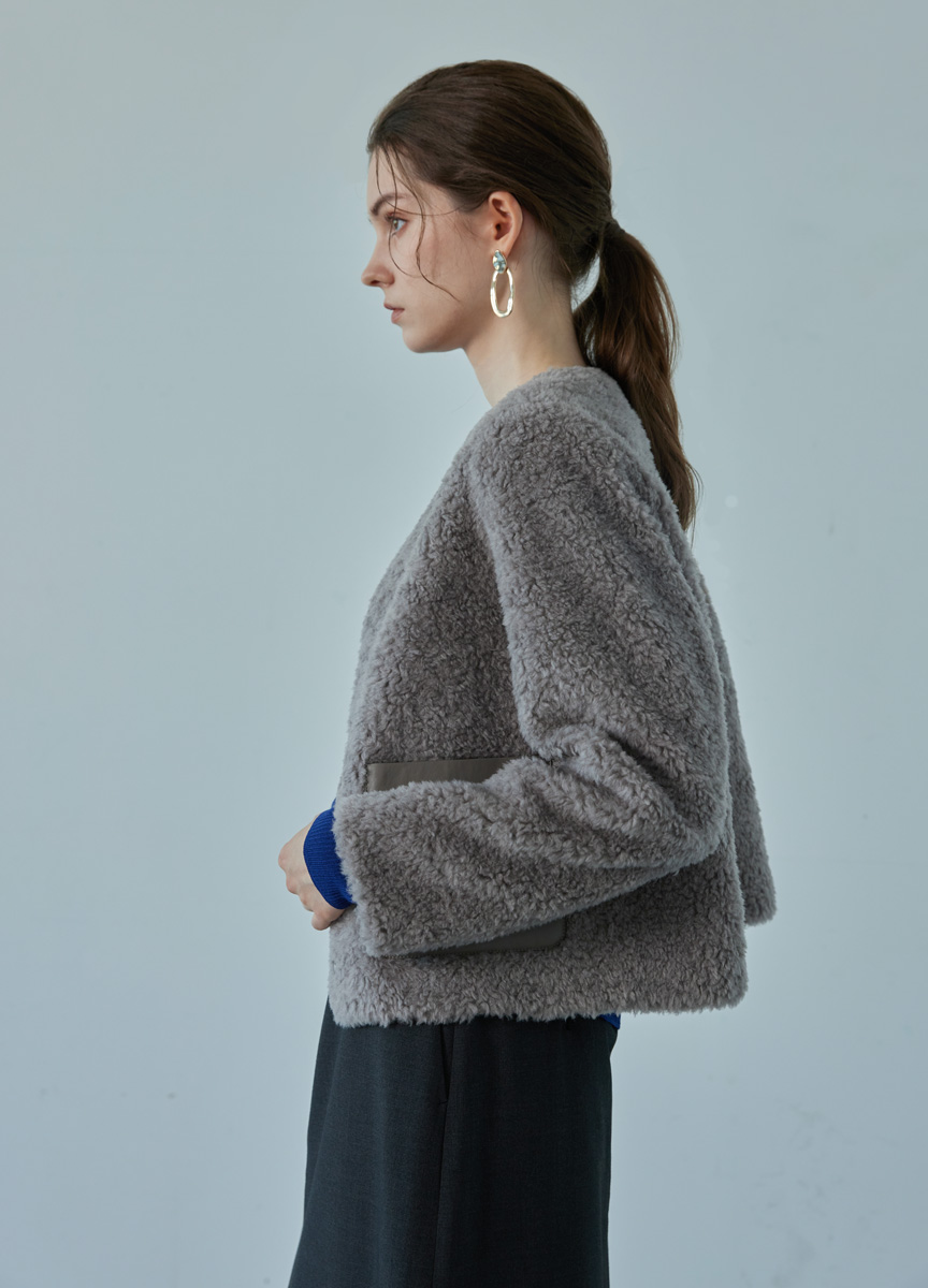 捲毛羊絨拼皮短版外套