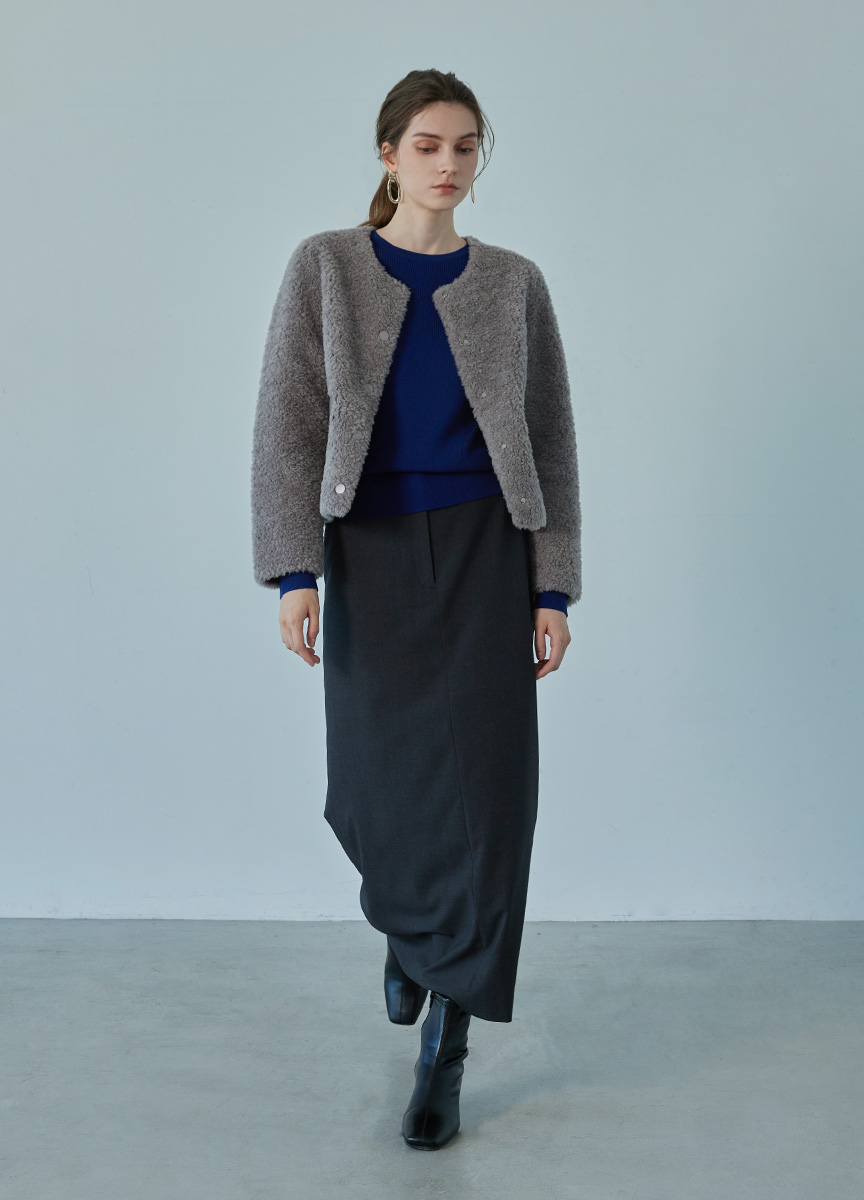 捲毛羊絨拼皮短版外套