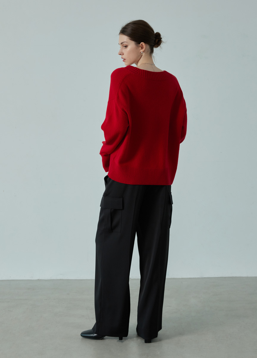 簡約亮彩V領純羊毛針織上衣 