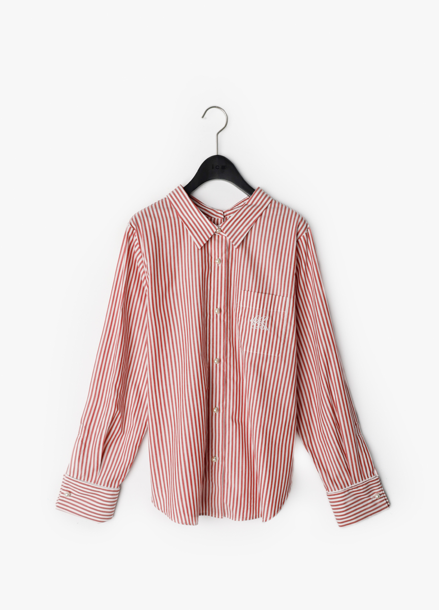 直紋珍珠釦2WAY襯衫