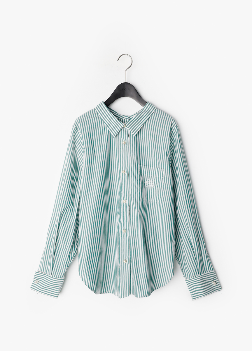 直紋珍珠釦2WAY襯衫