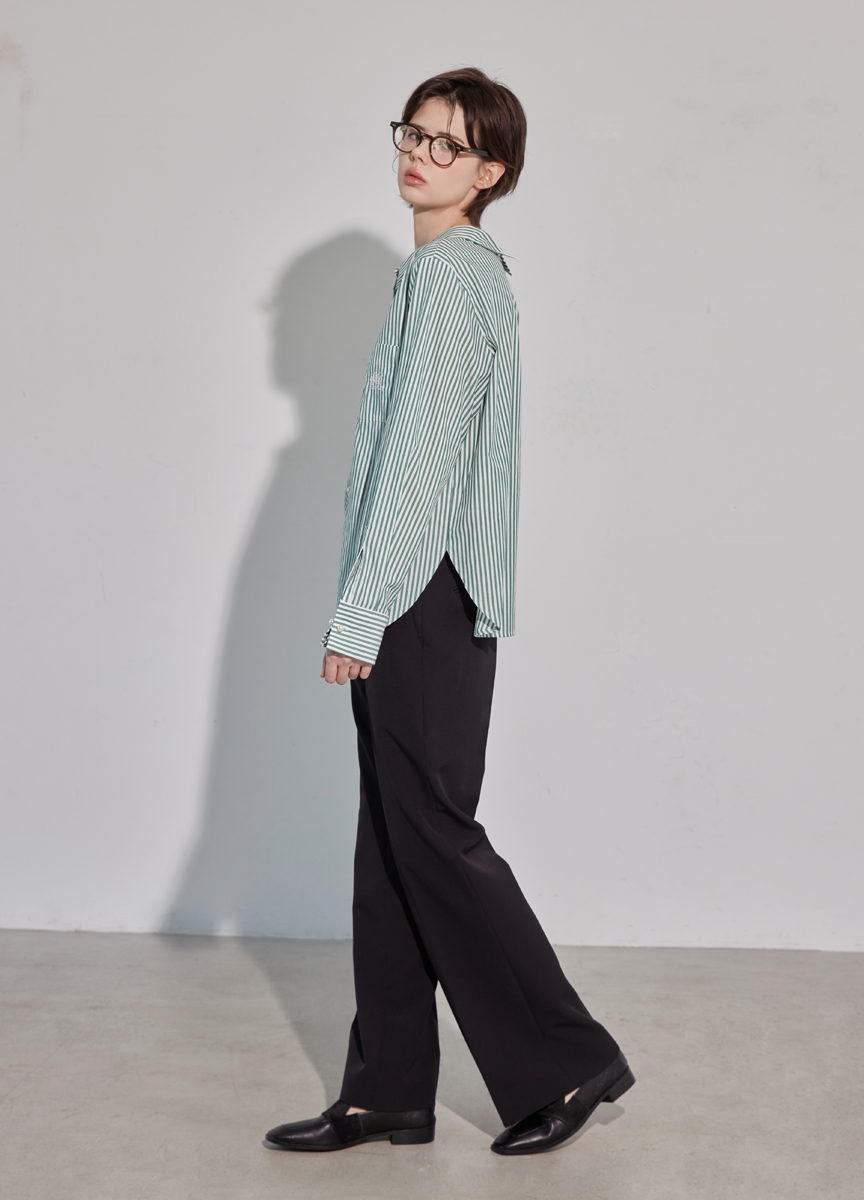 直紋珍珠釦2WAY襯衫