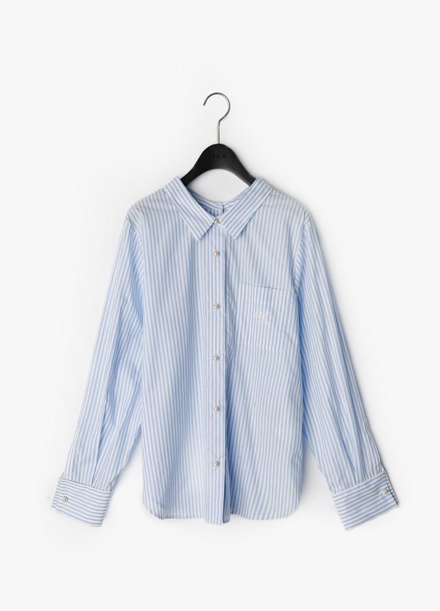 直紋珍珠釦2WAY襯衫