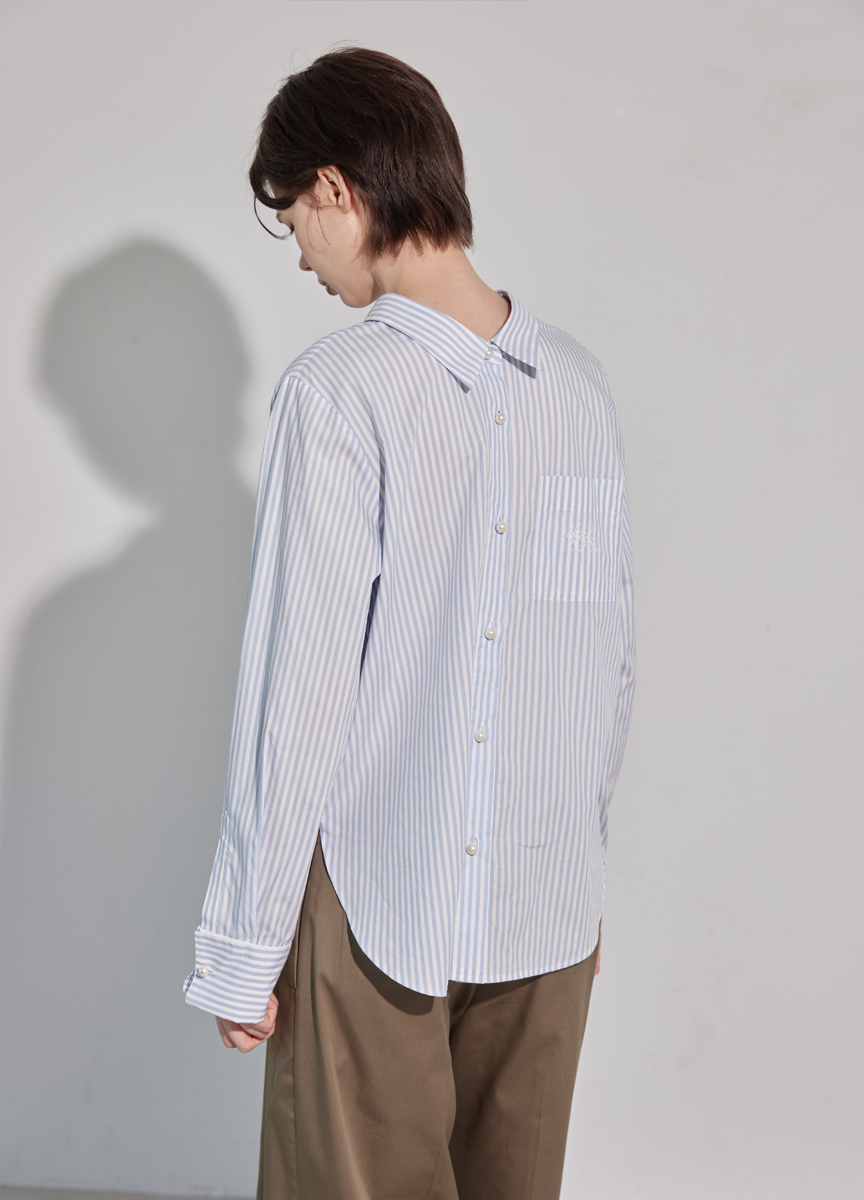 直紋珍珠釦2WAY襯衫